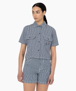 Women's Hickory Stripe Cropped Work Shirt
