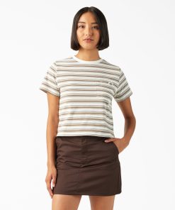 Women's Large Striped Cropped Pocket T-Shirt
