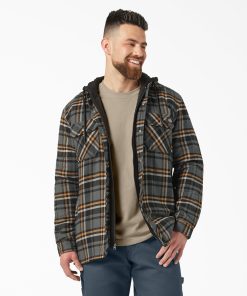 Water Repellent Flannel Hooded Shirt Jacket
