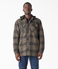Water Repellent Flannel Hooded Shirt Jacket