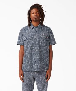 Twill Button-Up Short Sleeve Work Shirt